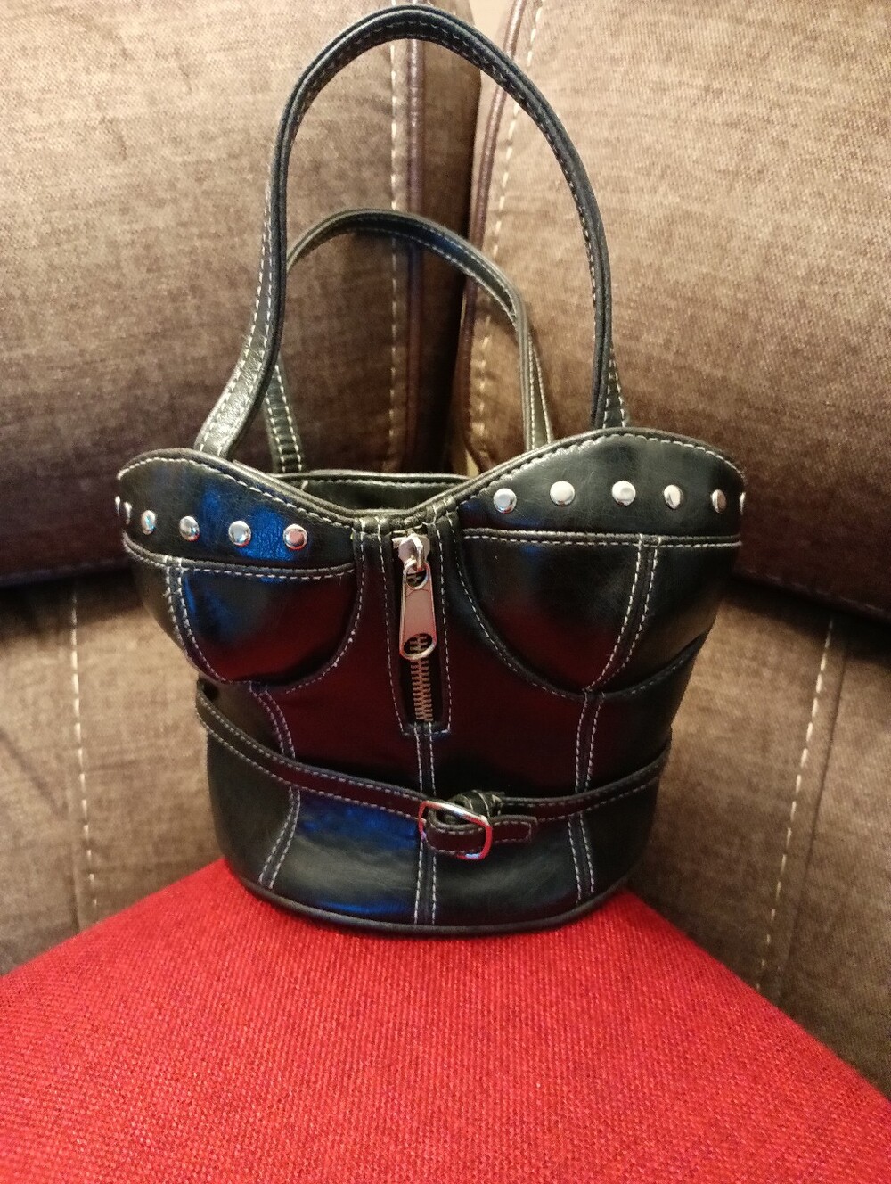Frankie and Johnnie Faux Bustier Corset Style Bag Outlined Studs. Gently Loved